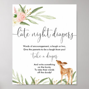 Sent på natten, blöjor för hjortens babydusch poster