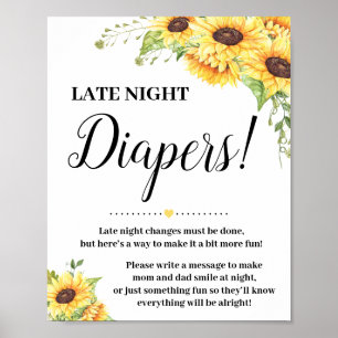 Sent på natten Diaper-match-skylt Babysolja Poster