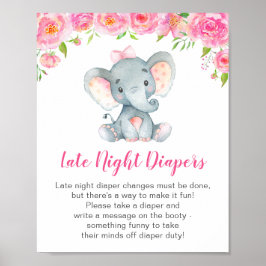 Sent på natten skriver tidningar på Elephant Baby Poster