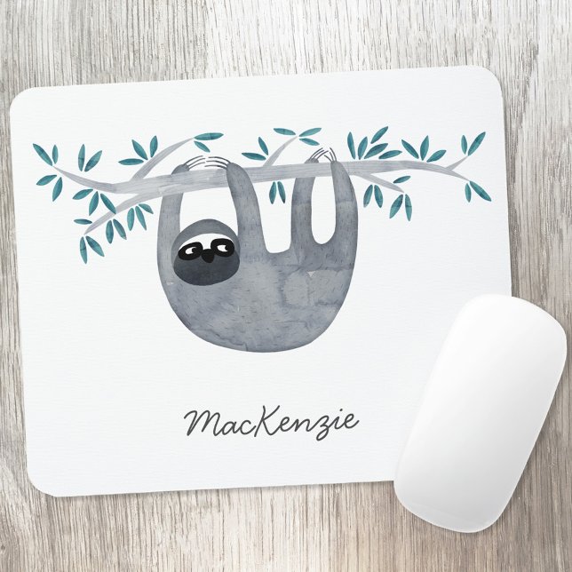 Sent Personlig, Cute Musmatta (Sloth watercolor personalized custom name art mousemat)