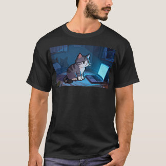 Sent Pixelkatt som Jobbar på Bärbar Dator – Mysig  T Shirt