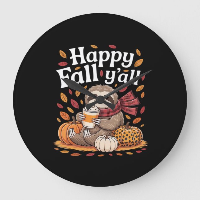 Sent pumpkrydda lycklig Fall Yall höst Stor Klocka (Framsida)