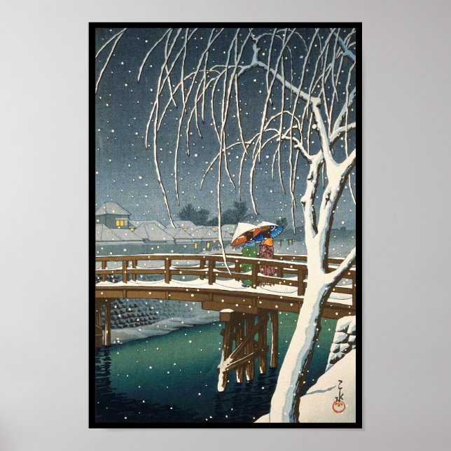 Sent Snö Along Edo River hasui kawase vinterkonst Poster (Framsidan)
