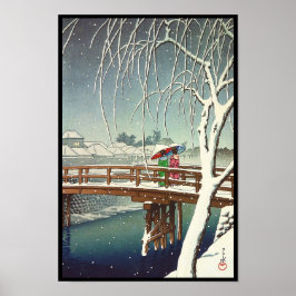 Sent Snö Along Edo River Hasui Kawase vinterkonst Poster