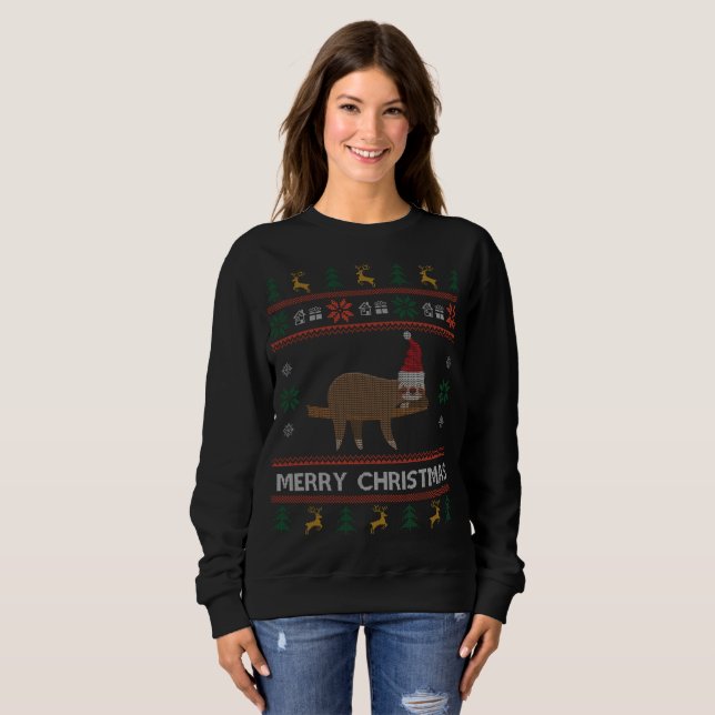 Sent Ugly jul Sweater Slow Sloth Santa T Shirt (Hel framsida)