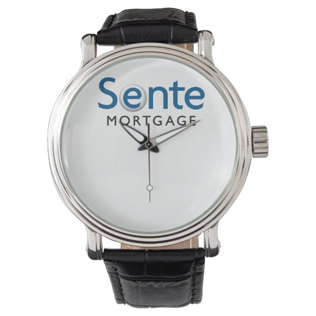 Sente Vintage Black Leather Strap Watch Armbandsur (Framsida)