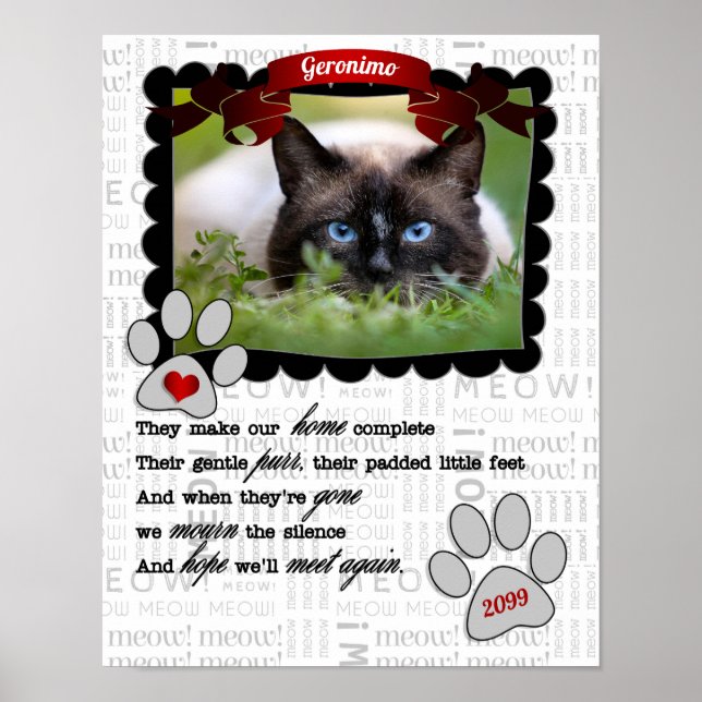 Sentimental Pet Memorial med Cat's Namn och Photo Poster (Framsidan)