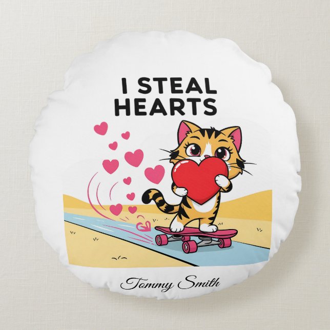 Sentimentala, moderna Valentine Pillows for Pets Rund Kudde (Framsidan)