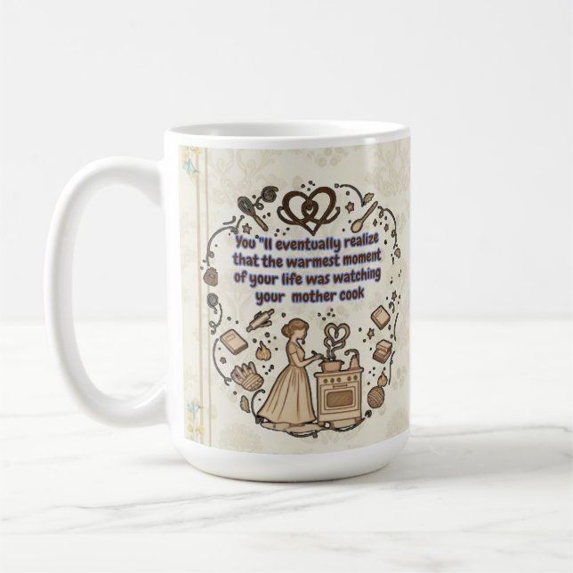 Sentimentell gåva till mamma som ser mor koka kaffemugg (Vänster)