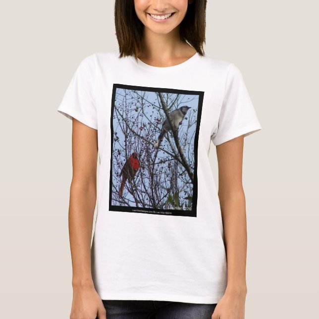 Sentinels Blue Jay och Cardinal av Lee Hiller T-shirt (Framsida)
