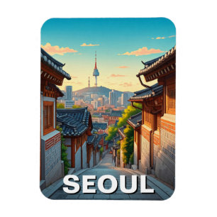 Seoul Bukchon South Korea Sunset Magnet