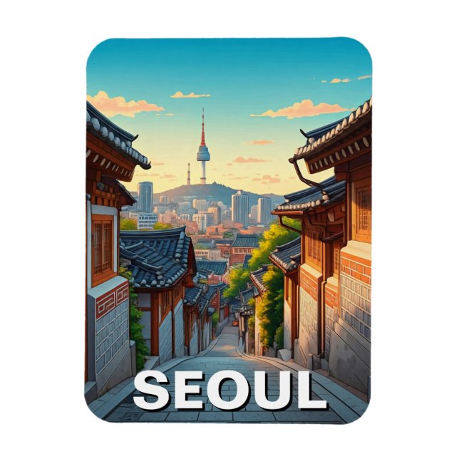 Seoul Bukchon South Korea Sunset Magnet (Vertikal)