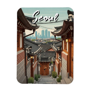 Seoul Bukchon Sydkorea Solnedgång Magnet