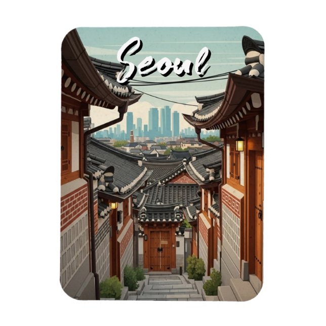 Seoul Bukchon Sydkorea Solnedgång Magnet (Vertikal)