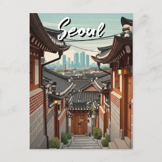 Seoul Bukchon Sydkorea Solnedgång Vykort (Framsida)