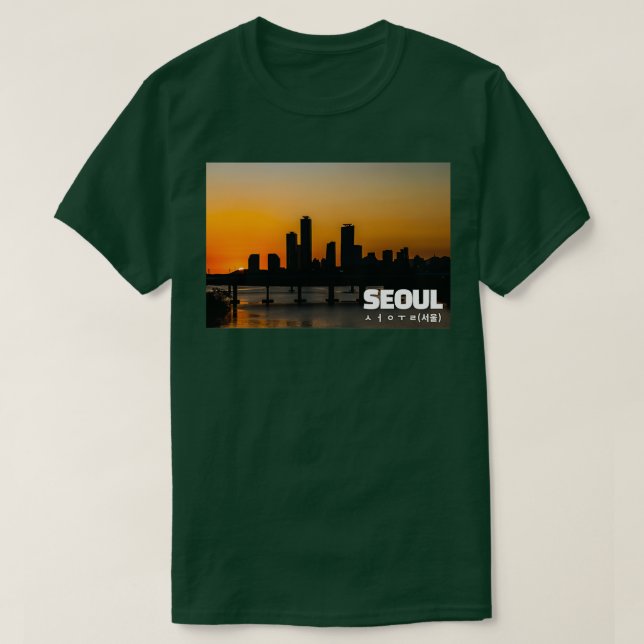 Seoul Han River Bridge och Yeouido Sunset T Shirt (Design framsida)