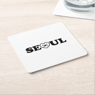 Seoul Kärlek Heart Taegeukgi Flagga Underlägg Papper Kvadrat