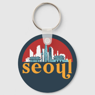 Seoul Korea Vintage City Skyline Cityscape Art Nyckelring