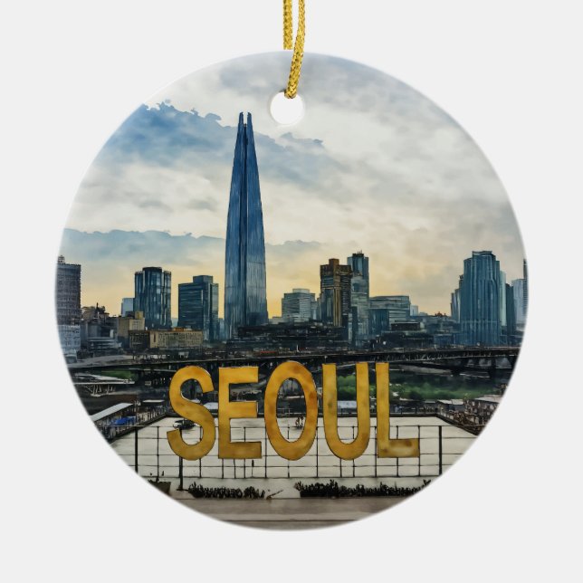 Seoul Korea Watercolor Julgransprydnad Keramik (Framsidan)
