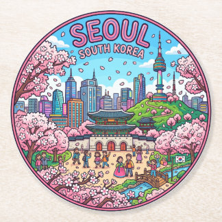 Seoul Körsbärsblom South Korea Underlägg Papper Rund