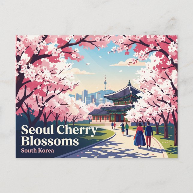 Seoul Körsbärsblomning Sydkorea Vykort (Framsida)