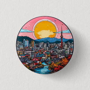Seoul livlig urban siluett knapp