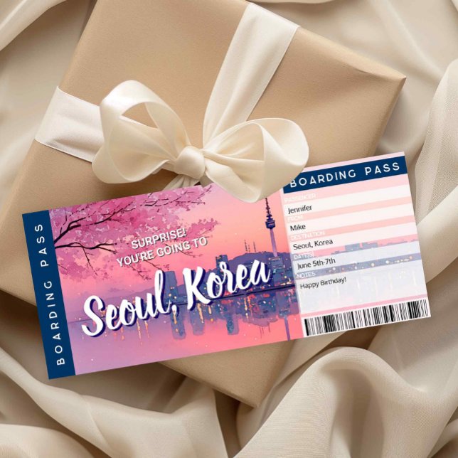Seoul Överraskningsresa Boarding Pass Gåvokort Inbjudningar (Skapare uppladdad)