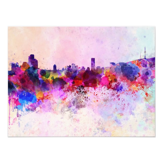 Seoul skyline in watercolor background fototryck (Framsidan)