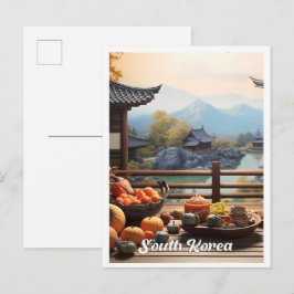 Seoul South Korea Art Vintage Travel Illustration Vykort