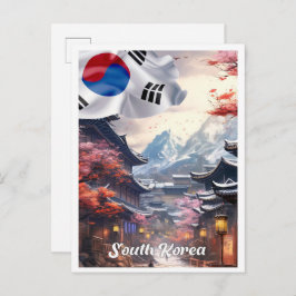 Seoul South Korea Art Vintage Travel Illustration Vykort