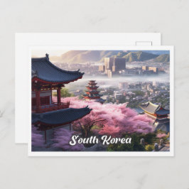 Seoul South Korea Art Vintage Travel Illustration Vykort
