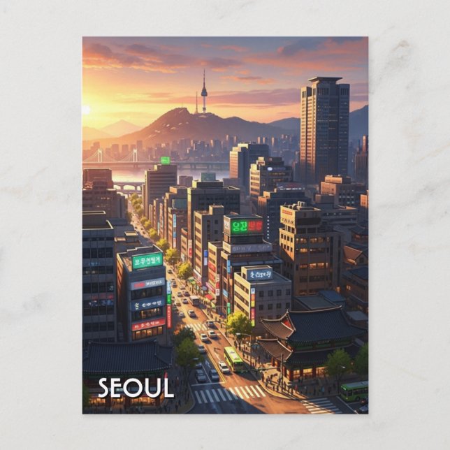 Seoul South Korea Sunset Vykort (Framsida)