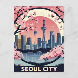 Seoul Stad Modern Siluett Retro Konst Sydkorea Vykort