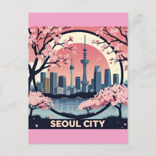Seoul Stad Modern Siluett Retro Konst Sydkorea Vykort