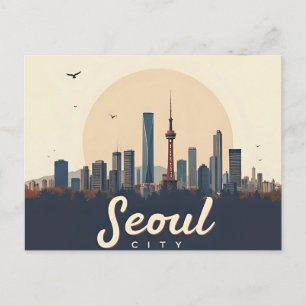 Seoul Stad Modern Siluett Retro Konst Sydkorea Vykort