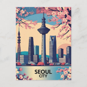 Seoul Stad Modern Siluett Retro Konst Sydkorea Vykort