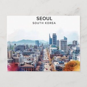 Seoul Sydkorea Akvarell Resa Konst Vykort