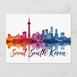 Seoul Sydkorea Akvarell Reskonst Vykort