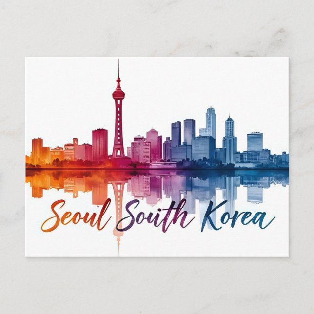 Seoul Sydkorea Akvarell Reskonst Vykort (Framsida)