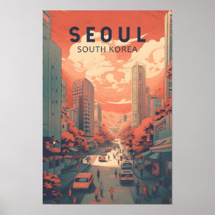 Seoul Sydkorea Illustration Konst Vintage Poster