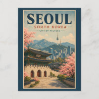 Seoul Sydkorea Illustration Resa Konst Vintage