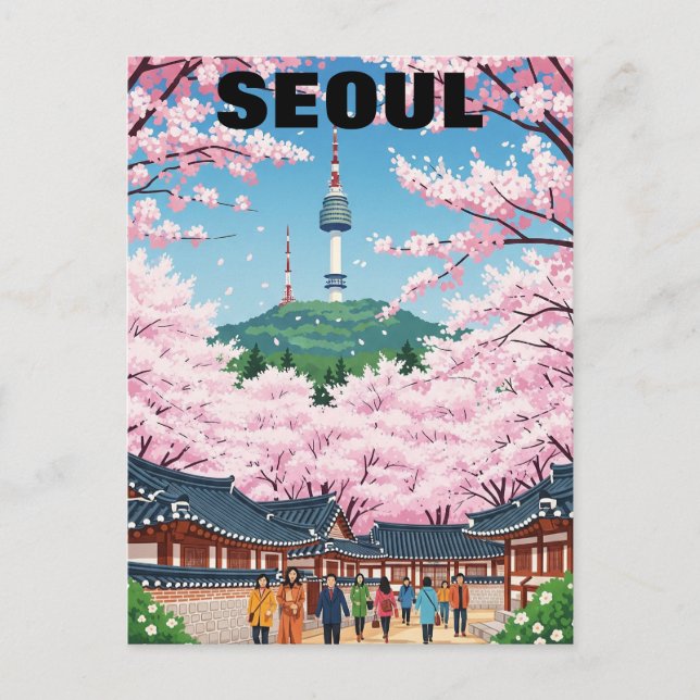 Seoul Sydkorea Körsbärsblom Vykort (Framsida)