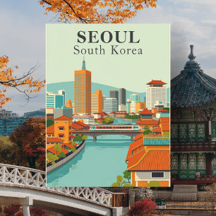 Seoul Sydkorea Mid-Century Retro Resa Vykort