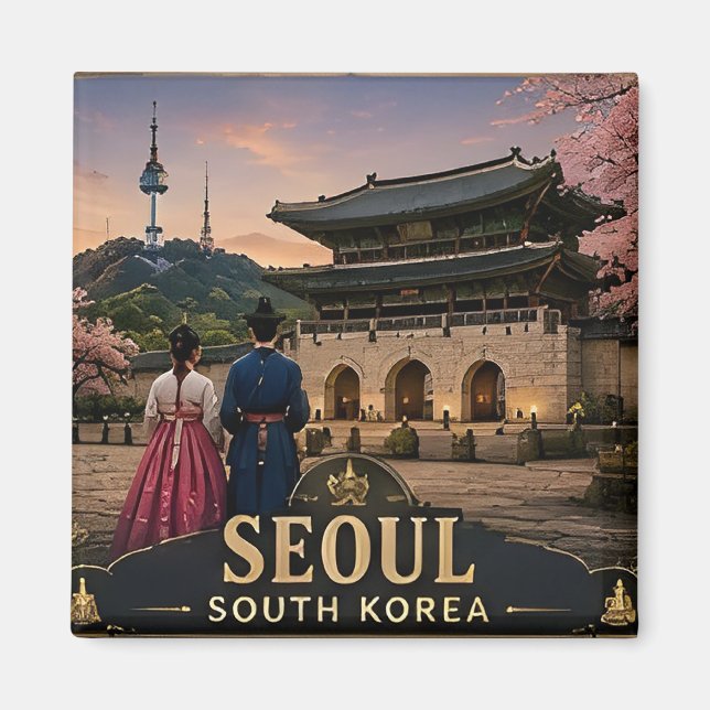 🏙️ Seoul Sydkorea Semester Minne För Resenär Magnet (Framsidan)