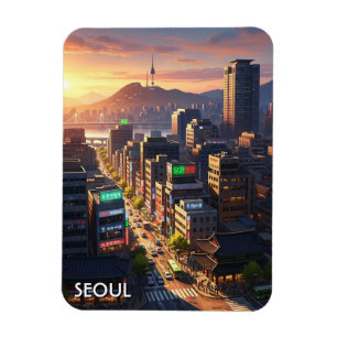 Seoul Sydkorea Solnedgång Magnet