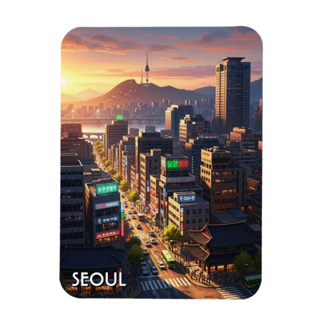 Seoul Sydkorea Solnedgång Magnet (Vertikal)