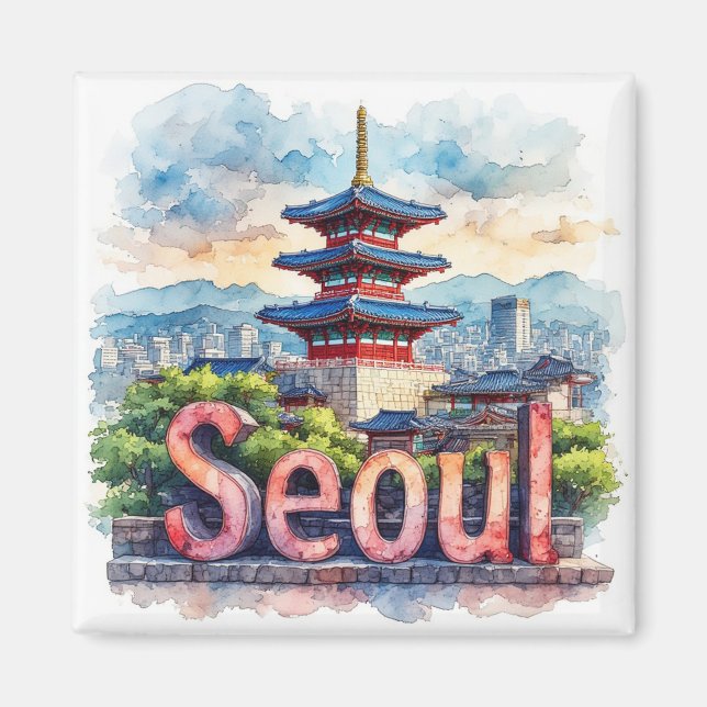 Seoul Sydkorea Stad Resa Present Minne 🗺️ Magnet (Framsidan)
