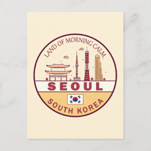 Seoul Sydkorea Stadssiluett Emblem Vykort