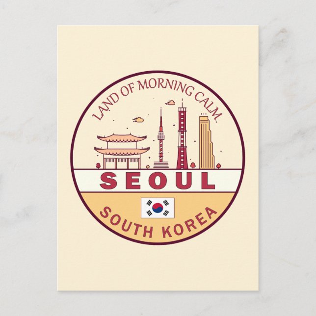 Seoul Sydkorea Stadssiluett Emblem Vykort (Framsida)