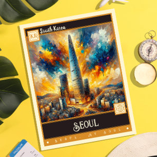 Seoul, Sydkorea Vintage-målning Vykort